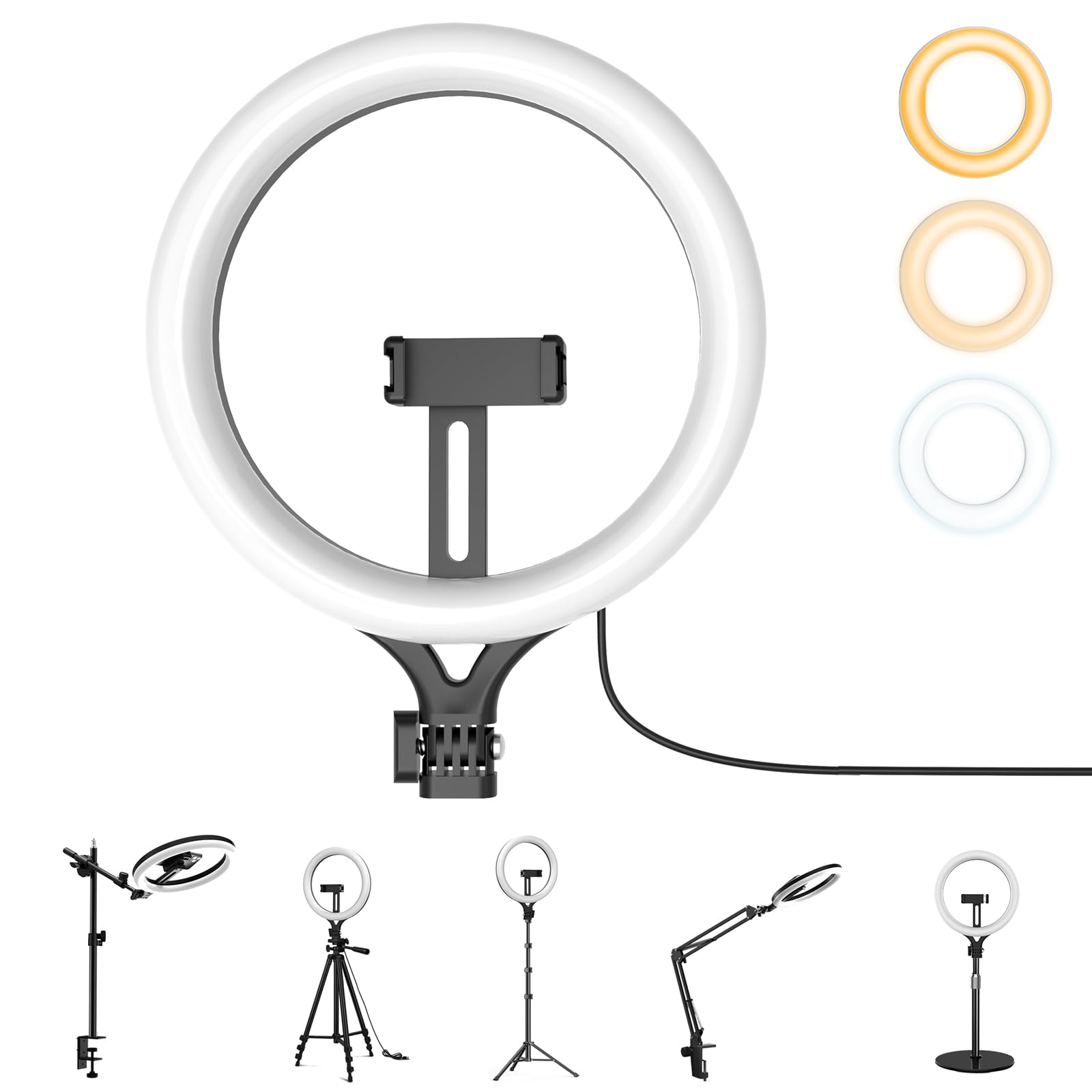 Photo 1 of 11'' Dimmable Ring Light with Phone Holder, LED Circle Light USB Powered, 3 Light Modes & 10 Brightness Levels, Compatible with Tripod Stand (Stand Not Included), 10W 5V 2A