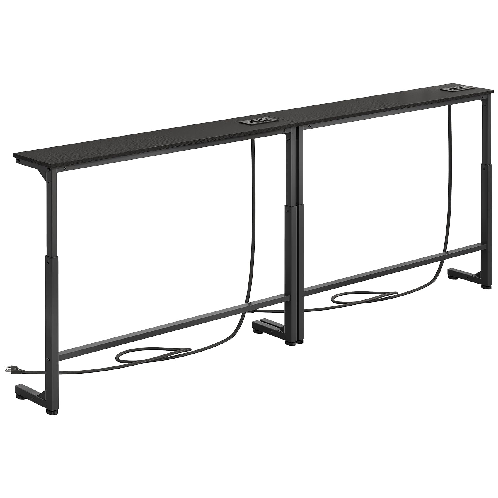 Kitstorack 2-Pack Black Narrow Console Table Behind Couch, Adjustable Height (25"-33") & 2 Power Outlets, Skinny Entryway Sofa Table 5.9" Deep x 79" Long, Split Design for Separate Use