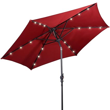 Giantex 9ft Patio Solar Umbrella LED Patio Market Steel Tilt w/Crank Outdoor (Burgundy)