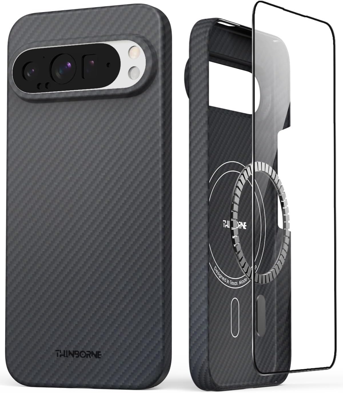 Photo 1 of Thinborne Compatible with Google Pixel 10 Pro and Pixel 10 Case, [600D Aramid Fiber] [Magnetic] [Ultra Thin] [Minimalist Style] [Carbon Fiber] - Black