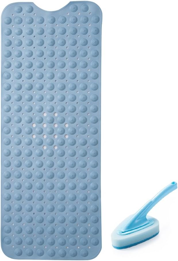 Somine Blue Acupressure Bathtub Mat for Adult – Non-Skid Bathroom Shower Tub Matting for Foot Massage Relaxing Effect – Strong Suction Cups on the Back & Drain Holes |100 X 40cm