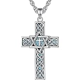 Vito Cross Necklace for Women Men, Copper Rhodium Plated Celtic Cross Star of David Pendant Deer Antler Fishing Original Jewelry Gift, 22"+2"