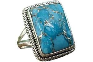 Solid 925 Sterling Silver Rectangle Gemstone Unique Hammered Statement Ring For Women/Girls, Handmade Christmas Gifts Ideas (