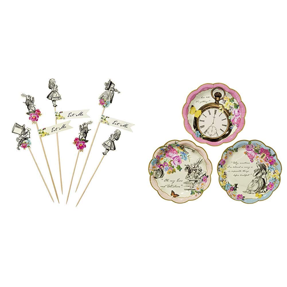 Talking Tables Truly Alice Mad Party Food Picks Pack of 12, Paper Multicolor & Tables Alice in Wonderland Supplies | Paper Plates | for Mad Hatter Tea, Birthday Party and Baby Shower | 12 Pack