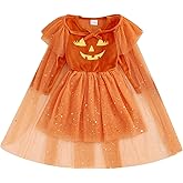 BeQeuewll Halloween Toddler Girl Outfits Skeleton Print Long Sleeve Tulle Dress with Cape Cloak 2Pcs Girl Halloween Outfit