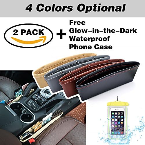 2018 2 Pack Car Pocket Organizer Seat Gap Filler Car Seat Side Drop Caddy Catcher Accessories Free Waterproof Phone Case (Grey)