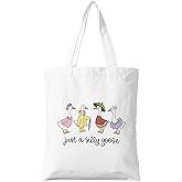 ZYQFN Just A Silly Goose Tote Bag - Retro Cute Funny Trendy Canvas Bag - Reusable Grocery Tote for Women, Teens & Goose Enthusiasts. (135)