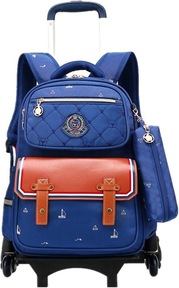 PROTAURIBoys Girls Rolling School Backpacks - Kids 6 Wheeled Trolley Schoolbag Waterproof Primary Children Bag Removable Outdoor Travelling Nylon Kids Luggage