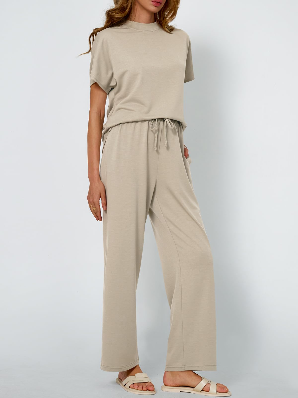 AUTOMET Womens 2 Two Piece Lounge Set Sweatsuit Sweat Suit 2025 Summer Short Sleeve Pants Matching Loungewear Vacation Travel Airport Resort Wear Beach Spring Outfits Clothes - Image 3