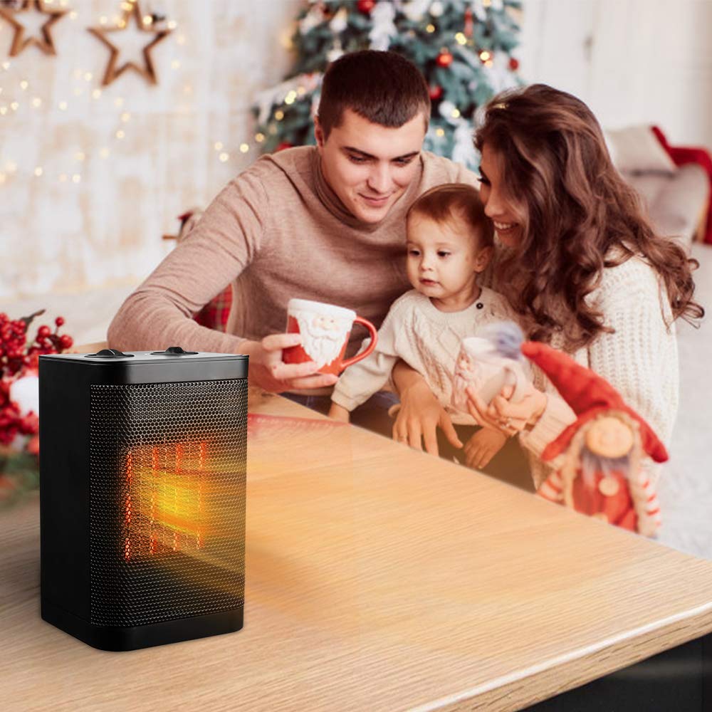 Portable Indoor Electric Space Heater- 3 Settings(1500/750W), Adjustable Thermostat with PTC Ceramic Heating Element, Tip-Over and Overheat Protection, for Office, Home