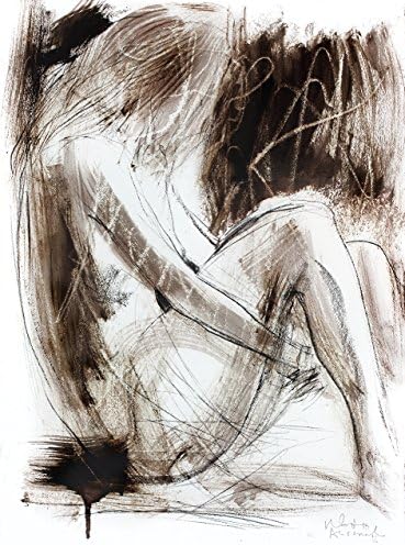 Nude Female Drawing Print, Charcoal Woman Nudity Sketch Poster, Figure Wall Décor