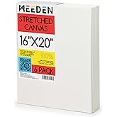MEEDEN Stretched Canvas, 16 × 20 Inch, Pack of 6, Blank White Canvases for Painting, 100% Cotton, 8 oz Gesso-Primed, Pre-Stre