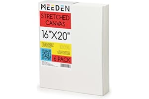 MEEDEN Stretched Canvas, 16 × 20 Inch, Pack of 6, Blank White Canvases for Painting, 100% Cotton, 8 oz Gesso-Primed, Pre-Stre