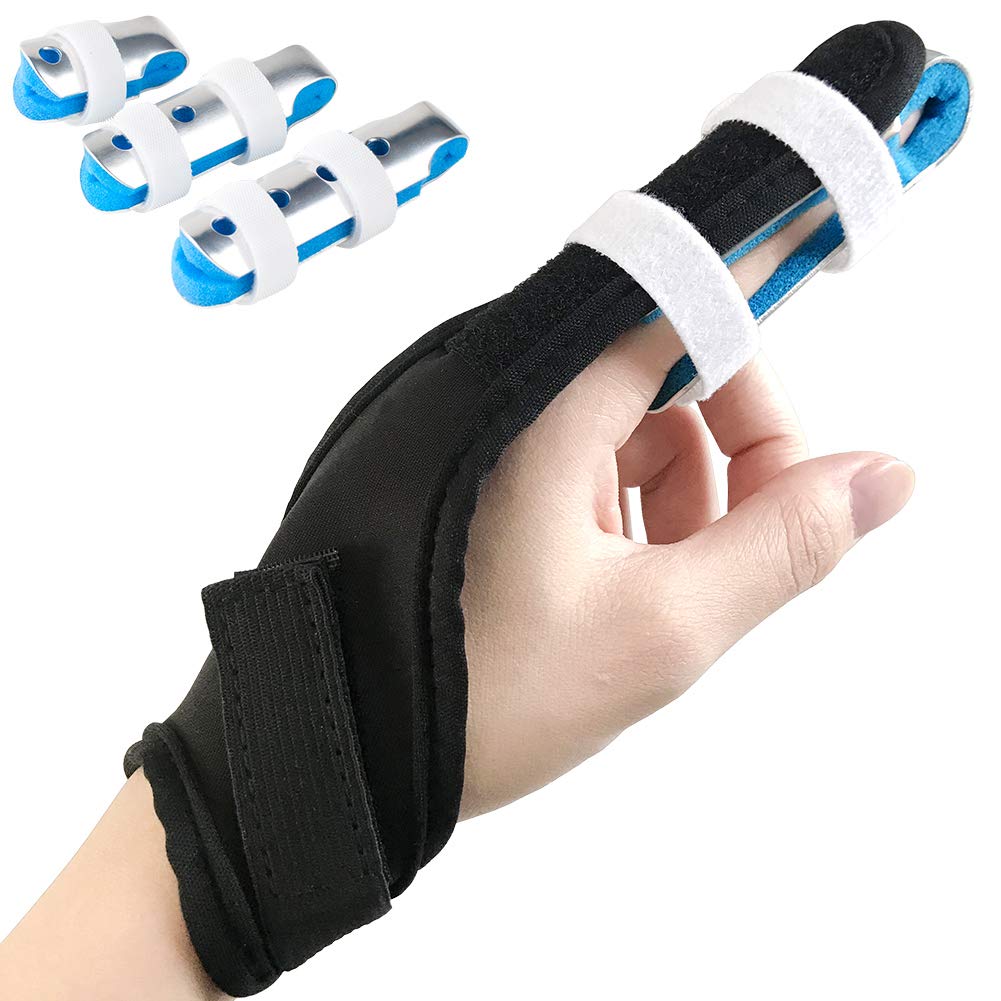 Finger Splint, Teroys Trigger Finger Support Brace for Mallet Middle Pinky Broken Fingers Straightening Arthritis 3-Size Aluminum with Nylon Sleeves