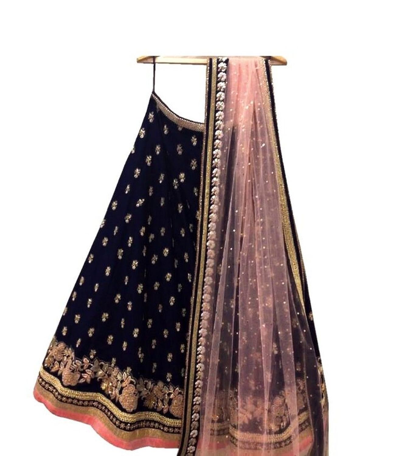 generic women's taffeta lehanga choli(fl-15-black black free size)