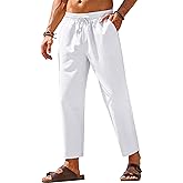 COOFANDY Mens Linen Casual Pants Elastic Waist Drawstring Trousers Yoga Beach Summer Pants