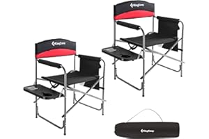 KingCamp Camping Directors Chairs Supports 400 Pounds for Adults, Padded Folding Portable Camping Chair with Side Table, Storage Pockets, Red (2-Pack)