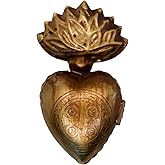 VILLAGE GIFT IMPORTERS Metal Milagros Heart Wall Ornament | Mexican Inspired Folk Art Religious Wall Decor | Gold-Tone | Saint Benedict Medal Design | Catholic Home Decoration (3.5 Gold-Tone)