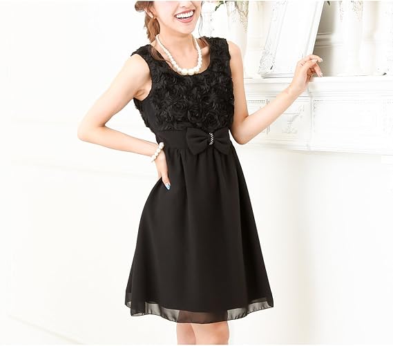 Amazon Co Jp ニッセン Nissen ウエストリボン お花モチーフ ワンピース ドレス 丈１０２ｃｍ 結婚式 パーティー 二次会 謝恩会 披露宴 お呼ばれ フォーマル 発表会 黒 17号 服 ファッション小物