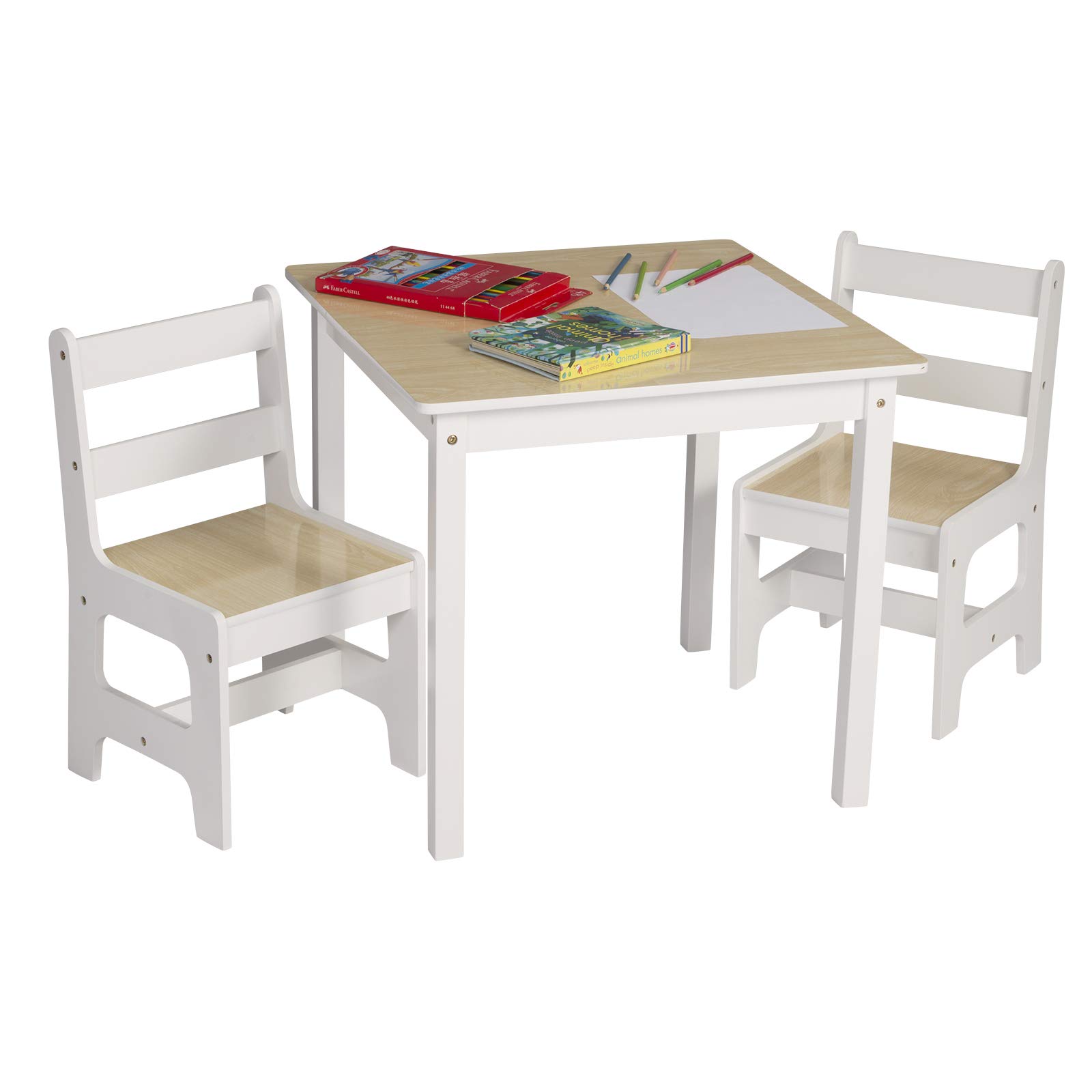 Esituro Children Table And Chair Sets Wooden Kids Playing Desk With 2 Chairs White Colour Buy Online In Liechtenstein At Desertcart