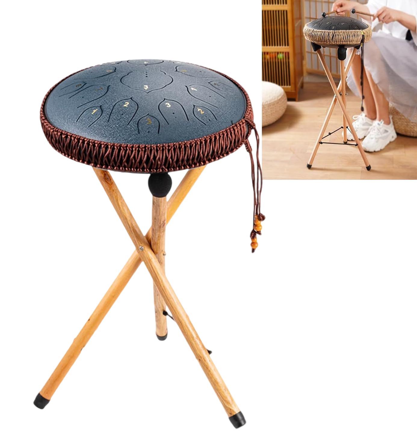 TAZZOR Handpan Drum Stand, Wooden, Adjustable, Triangle, Snare Holder, Essential Drum/Handpan Stand