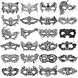 Aneco 24 Pieces Lace Masquerade Mask Halloween Venetian Eyemask Sexy Lace Eye Mask Mysterious Lace Mask for Carnival Party Costume Ball, Black