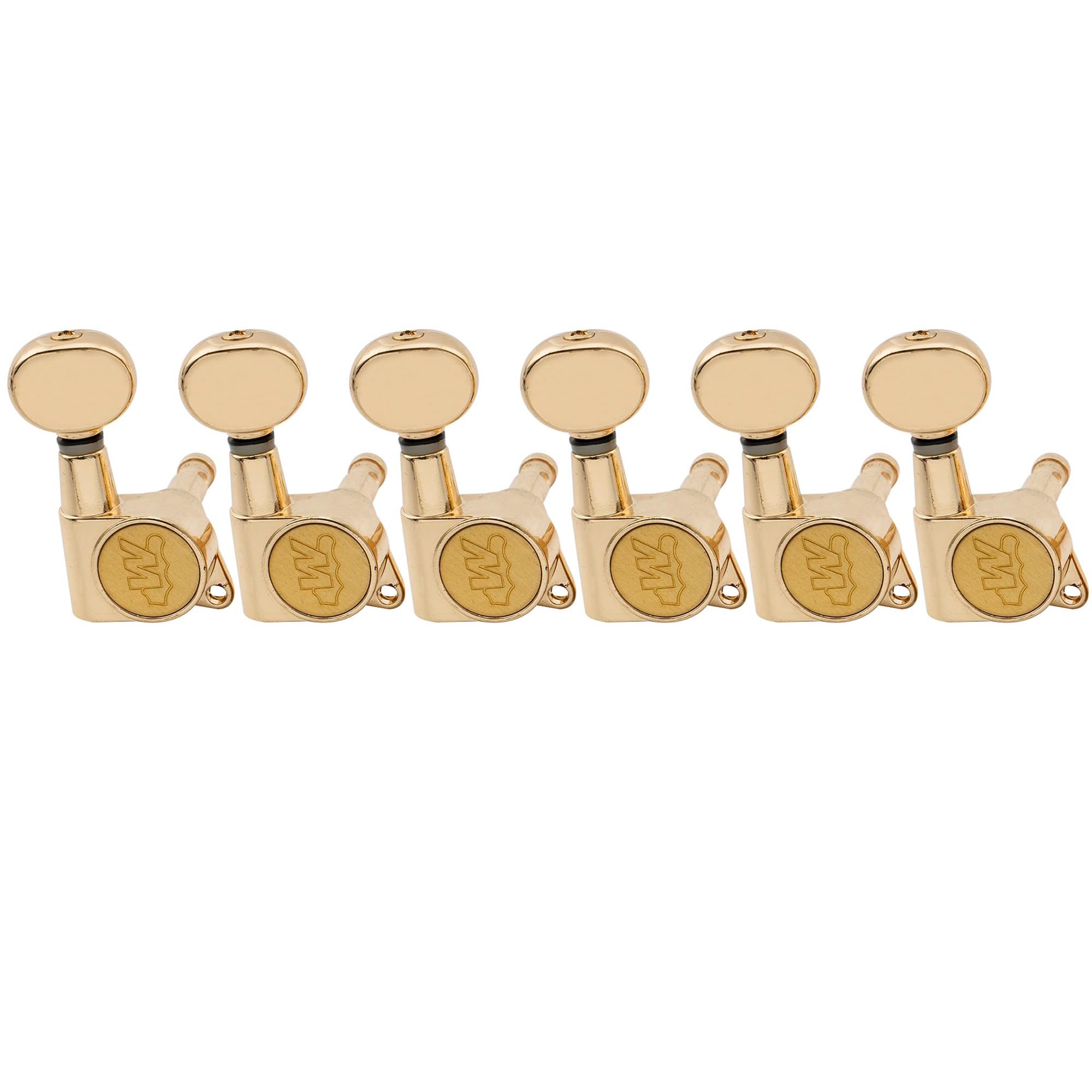 Wilkinson 6-in-line E-Z-LOK Mini Oval Button Guitar Tuners Machine Heads Tuning Pegs Keys Set for Fender Strat/Tele Electric Guitar, Gold