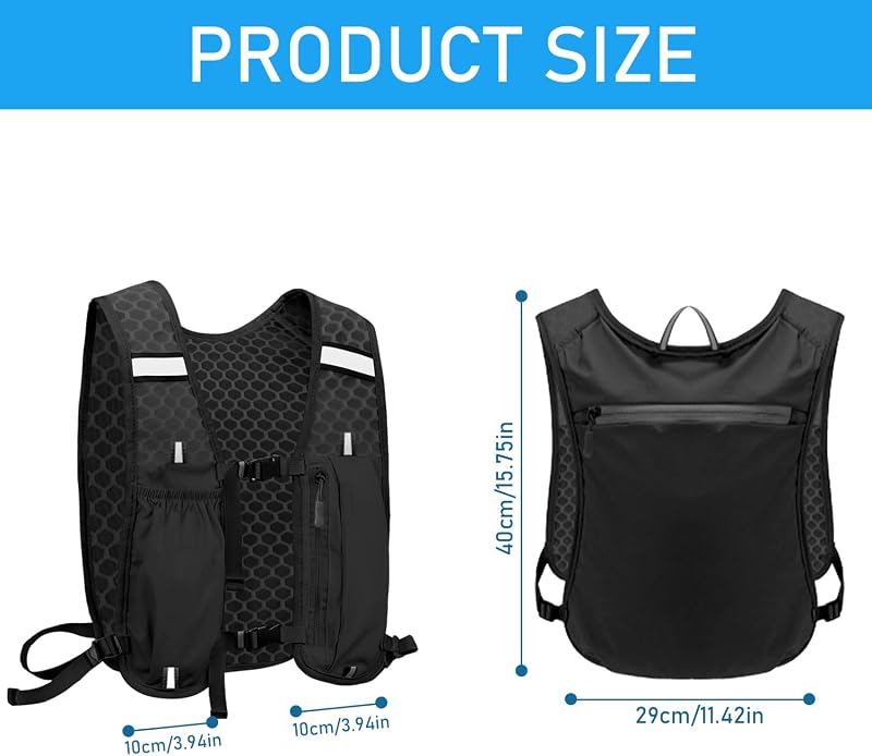Chaleco de Running Unisex con Mochila, Ajustable, Ligero y Transpirable, Diseño con Espacio de Almacenamiento y Bandas Reflectantes, para Maratón, Jogging, Ciclismo, Trail Running
