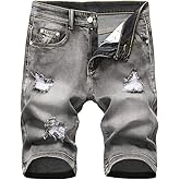 HiLY Men's Stretch Ripped Denim Shorts Casual Summer Jeans Shorts