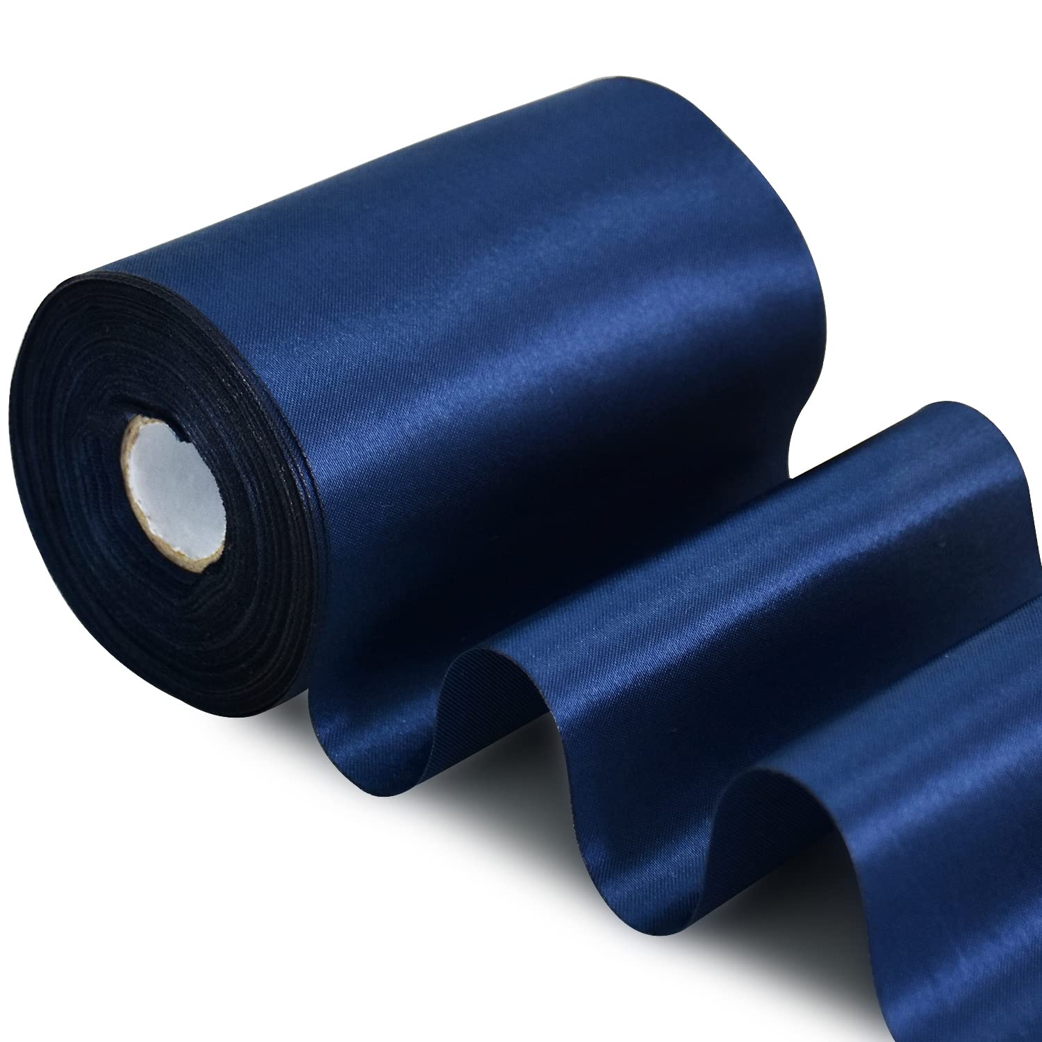 TONIFUL Wide satin ribbon-for Gift Wrapping Christmas Tree Halloween Thanksgiving Wedding Car Chair Pageant Sashes Grand Opening Festival Party Decor-Navy blue Ribbon-4 Inch x 22 Yards — image 1