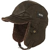Comhats Aviator Hat Faux Leather Pilot Cap Oversize Adult Men Winter Trapper Hunting Hat 56-66CM