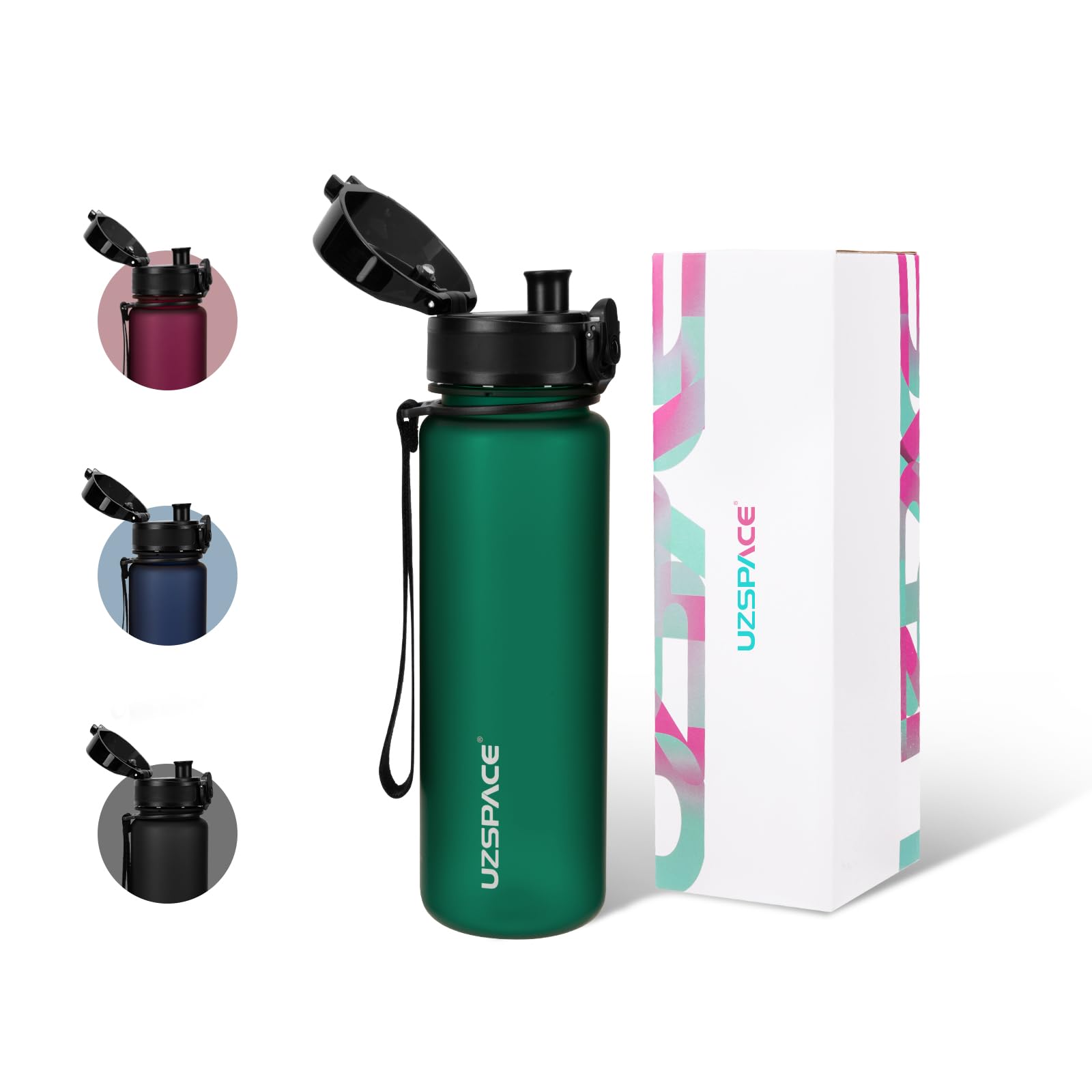 UZSPACE Water Bottle Kids with Strainer - BPA Free Drinking Bottles for Adults - Sports Water Bottle 500ml with Capacity Scale - Daily Water Intake Bottle for School or Fitness & Outdoors Bright Green