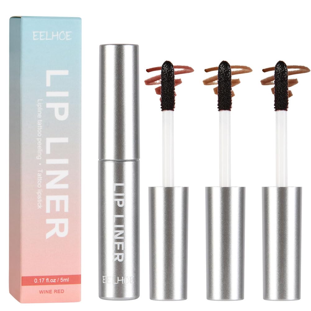 LOPHE Peel Off Lip Liner, 3 Pcs Peel Off Lip Stain, Infused with Hyaluronic Acid & Vitamin, Waterproof, Transfer-proof, Highly Pigmented Peel Off Lip Liner Tattoo Long Lasting Makeup Gift for Women
