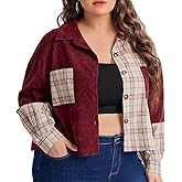 Plus Size Flannel Shirt Women Plaid Color Block Button Jacket Long Sleeve Fall Shirts for Women Casual Shacket