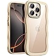 JETech Wavy Case for iPhone 16 Pro Max 6.9-Inch, Cute Wave Frame Curly Shape Shockproof Phone Cover for Women and Girls, Clear Hard PC Back (Desert Titanium)