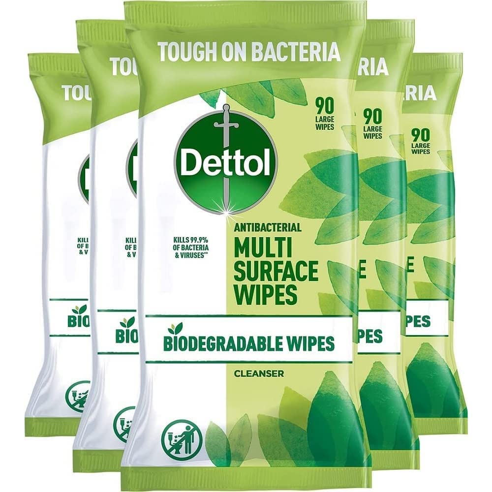 Biodegradable Antibacterial Multi Surface Cleaning Wipes, 4 Packs of 90 (360 Total) - Eco-Friendly, Effective Germ Protection, Fresh Scent, Convenient Resealable Packaging (Varies)