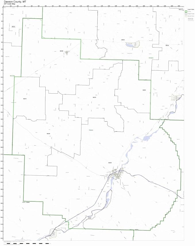 Dawson County, Montana MT ZIP Code Map Not Laminated Home