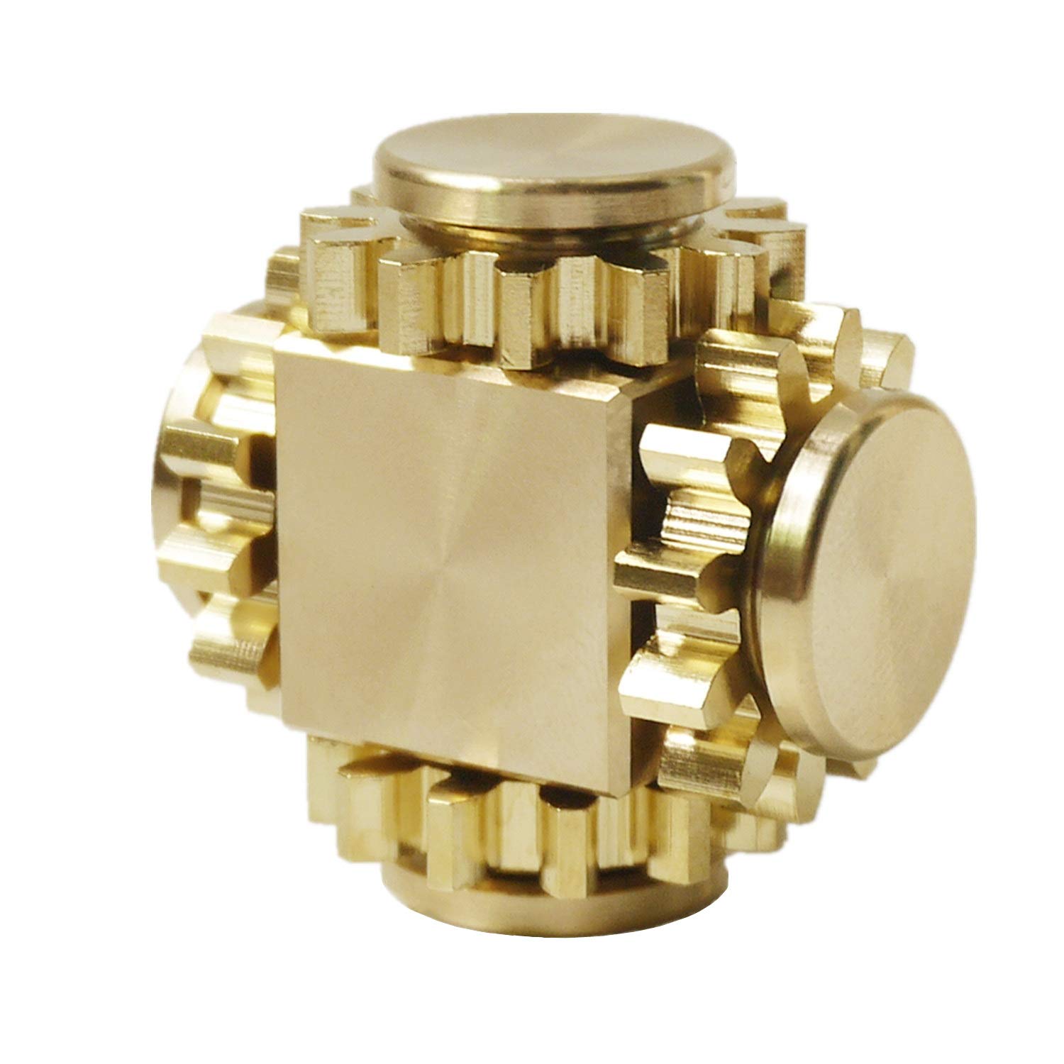 DMaos Fidget Cube Spinner, Linkage 4 Gears Figity Spin Finger Games, Metal Brass with Super Smooth Bearings, Durable Mechanics Romoveable, Small Figit Toy for Adults - Gold