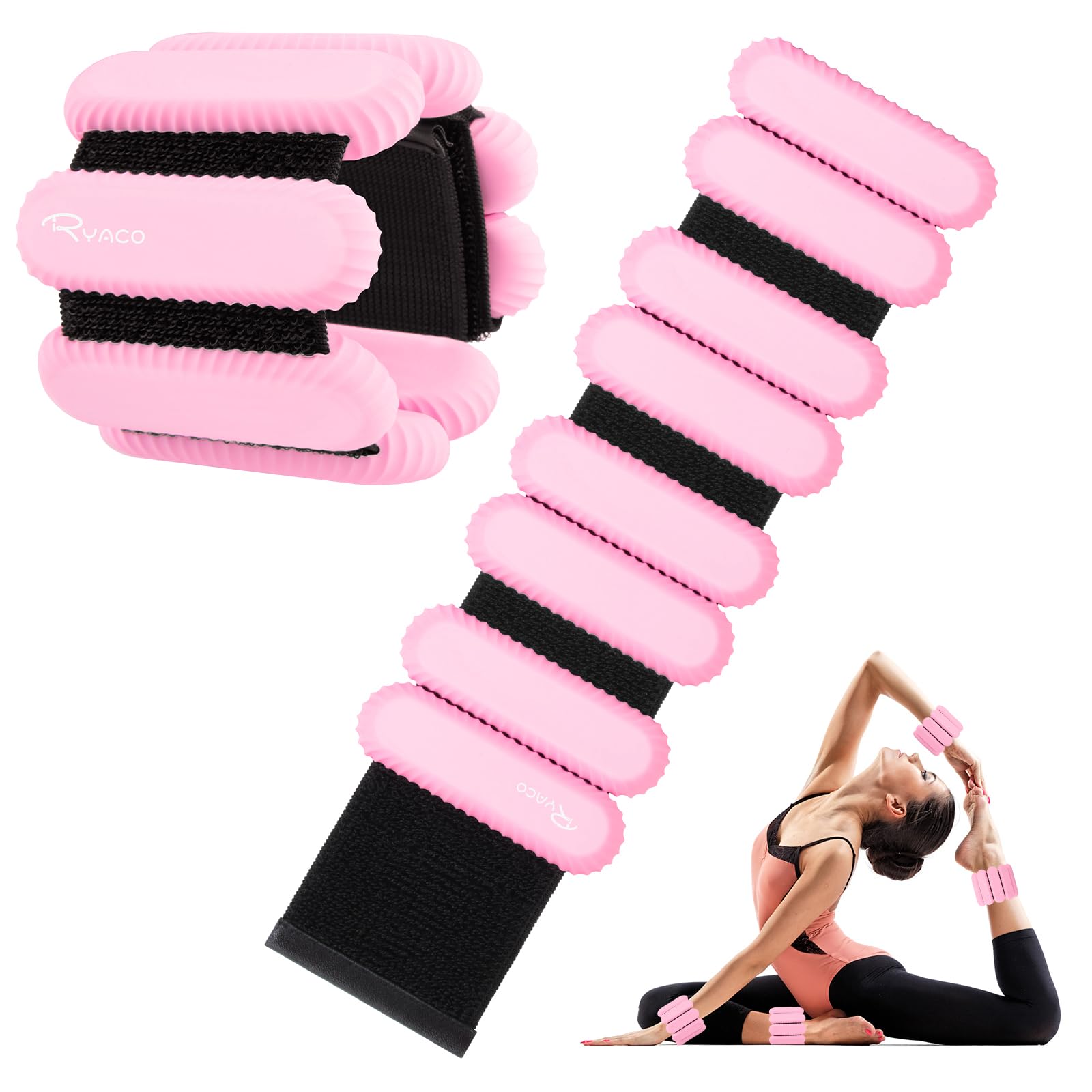 RYACO Adjustable Wrist Weights Ankle Weights, Set of 2 (1Lb/0.45KG Each), Wearable Weight Bearing Bracelet Fitness, for Exercise Walking Jogging Yoga Dance Pilates Aerobics, Women Men, Black Pink