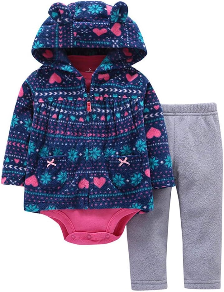Odziezet Baby Long Sleeve Hoodie + Bodysuit + Pants Trousers Newborn Girl Boy Autumn Winter Clothes Outfits 0-24 Months