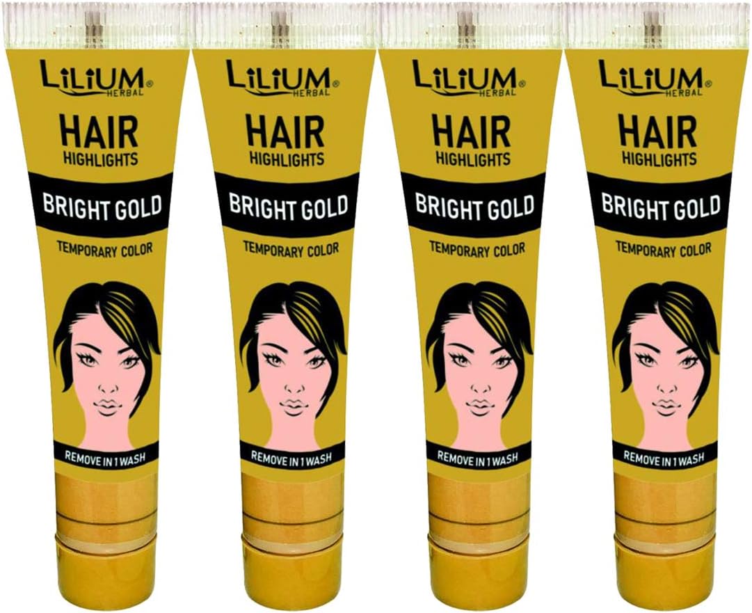 Lilium Herbal Hair Highlights Gold Temporary Color 20gm each Pack of 4 (Remove in 1 Wash)