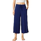 LazyCozy Women's Bamboo-Derived Viscose Capri Pajama Pants, Casual Wide Leg Lounge Pants Pajama Bottoms