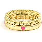 YBMYCM Heart Gold Beaded Bracelets for Women Valentine's Day Bracelets Stretch Bracelet Set Minimalist Jewelry Gifts