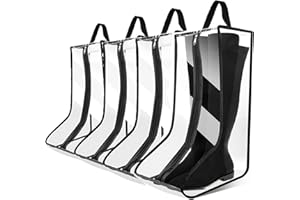 CiBiZi 4Pack Black Boot Bags Organizer for Travel Waterproof Cowboy Boots Bag Portable Shoe Travel Bag for Women Hangable Ski Boot Bag Dust-free Tall Boot Storage Bag (Clear Large)