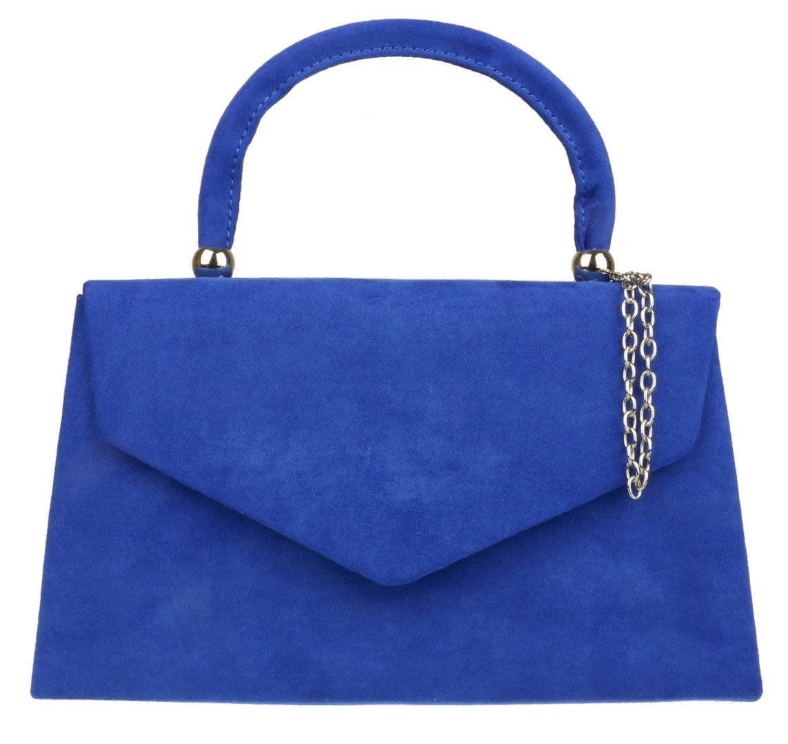 Girly Handbags Womens Top Handle Faux Suede Clutch Bag Grab Holder - Royal Blue
