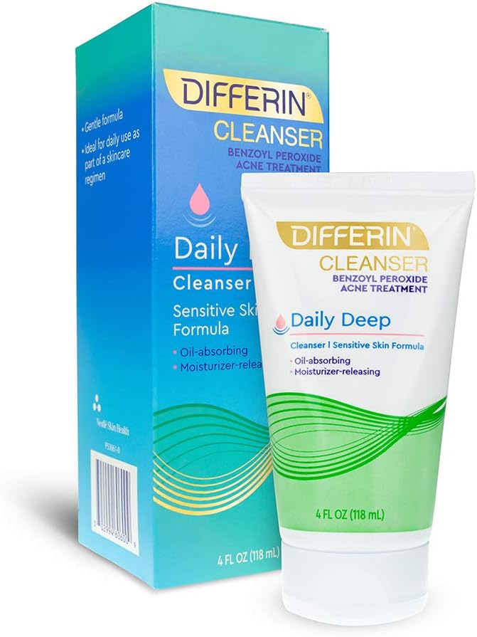 Facial Cleanser by Differin, Acne Face Wash w/ Benzoyl Peroxide, Sensitive Skin Formula, 1 pack, 4Oz, Basic (60600): Beauty