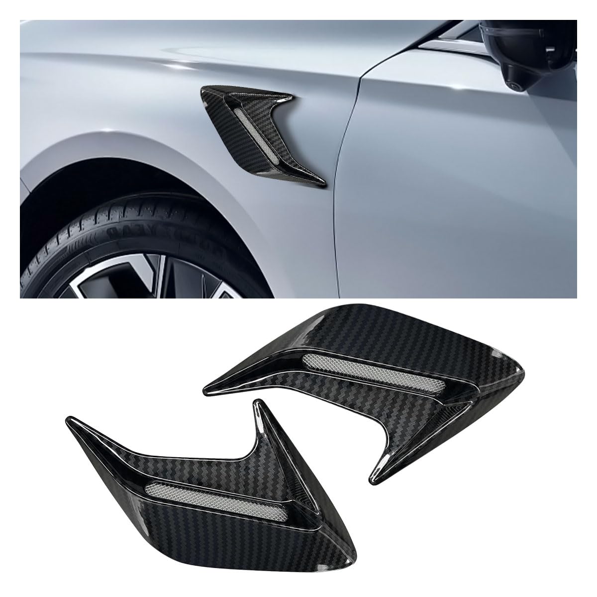 Photo 1 of 2PCS Car Hood Ventilation Trim Cover, Air Flow Intake Scoop Hood Cover, Shark Gill Bonnet Vent Trim, Automotive Exterior Decorative Accessories for Car SUV Truck (Carbon Fiber)