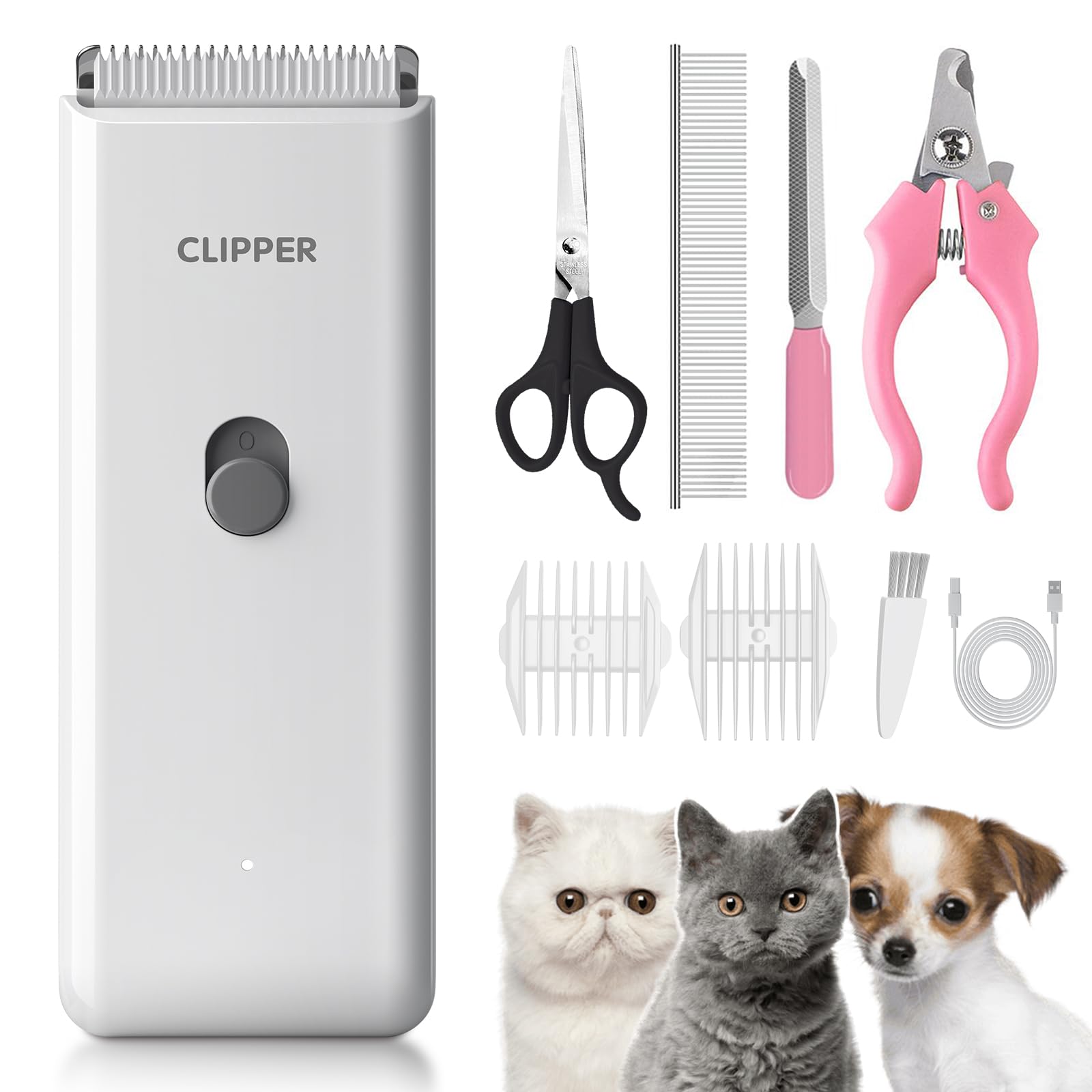 Professional Dog Grooming Kit-Dog Clipper Set for Thick/Heavy Hairs,Waterproof Cat Clippers Grooming Kit Rechargeable Pet Hair Clippers Shavers Set for Puppy, Rabbits, Cats,White — image 1