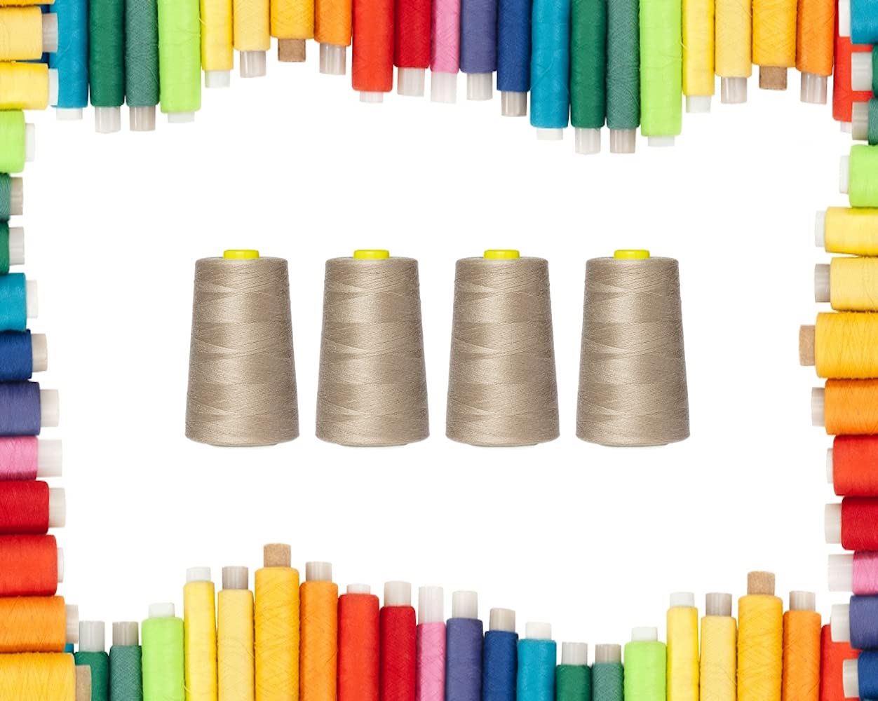Rohans Overlock Yarn 40/2 (120), 5000 Yards (4570 Meters) Sewing Thread Cones, Sewing Machine Multi Colour Yarn Cones, 100% Polyester Material (Beige, 4)