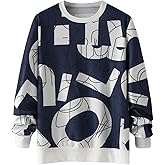 SHENHE Men's Graphic Crewneck Sweatshirt Color Block Letter Print Fall Sweatshirt Pullover